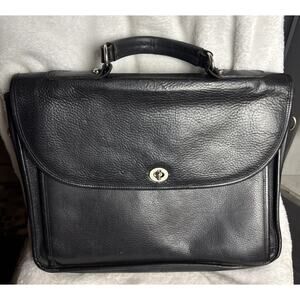 Aston Black Leather Briefcase Turn Lock Closure Made in USA NO Shoulder Strap